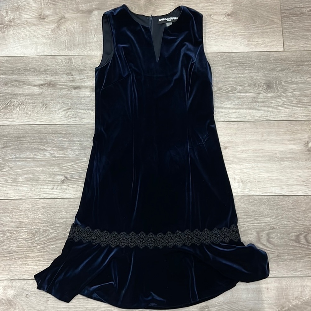 Karl Lagerfeld dress velvet like material. Blue